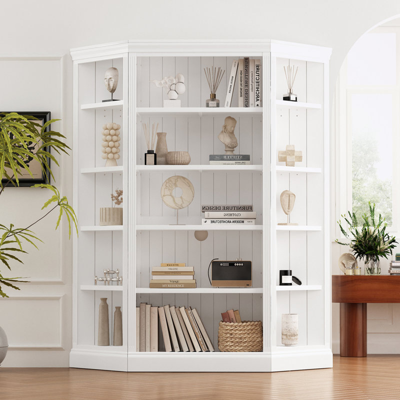 Deepskyblue Tall Wood Bookcase with Two Corner Shelf and Adjustable Shelves Wayfair